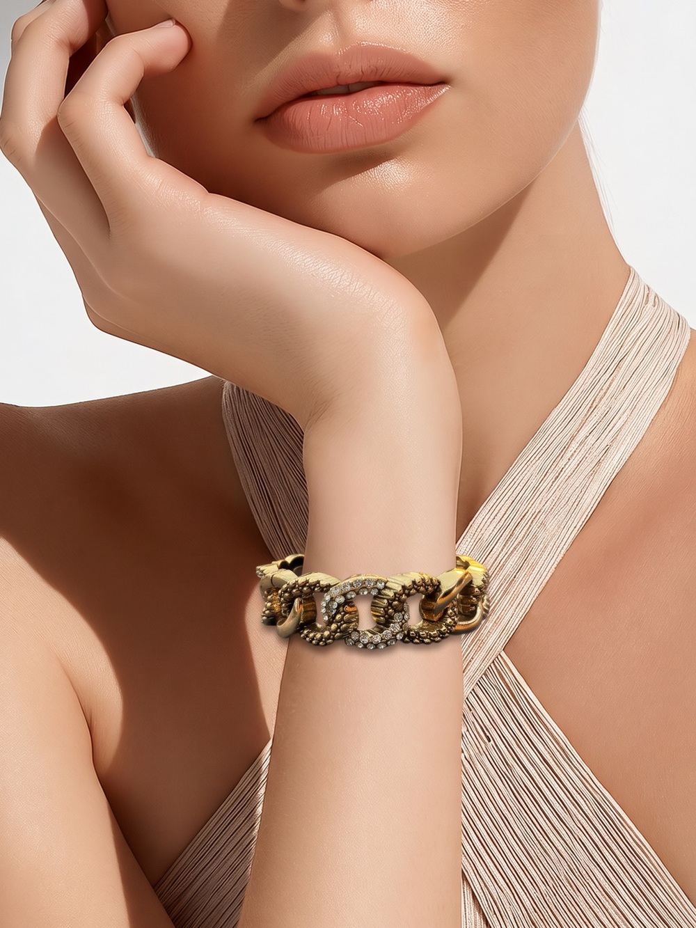 Preowned Gold Pave Chain Link Bracelet - Elegant Women's Jewelry